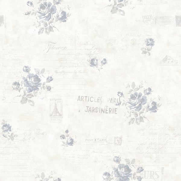 Galerie Wallpaper Product code: G45081 - Vintage Roses Wallpaper Collection - Blue Cream Colours - Postcard Florals Design