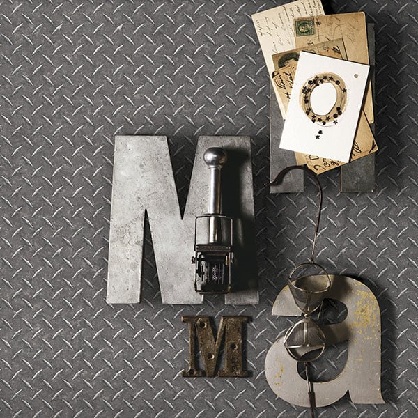 Galerie Wallpaper Product code: G45174R - Nostalgie Wallpaper Collection - Silver Grey Colours - Diamond Plate Design