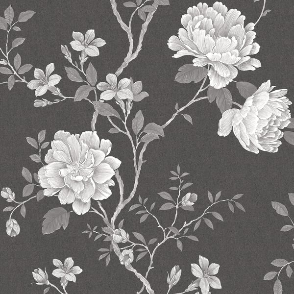Galerie Wallpaper Product code: G45302 - Vintage Roses Wallpaper Collection - Black Silver Grey White Colours - Magnolia Design