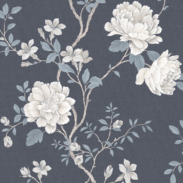 Galerie Wallpaper Product code: G45303 - Vintage Roses Wallpaper Collection - Dark Blue Beige Colours - Magnolia Design