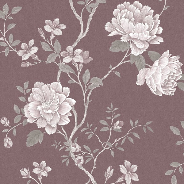 Galerie Wallpaper Product code: G45304 - Vintage Roses Wallpaper Collection - Burgundy Grey Colours - Magnolia Design
