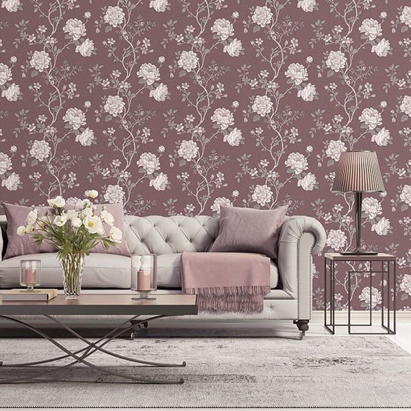 Galerie Wallpaper Product code: G45304R - Vintage Roses Wallpaper Collection - Burgundy Grey Colours - Magnolia Design