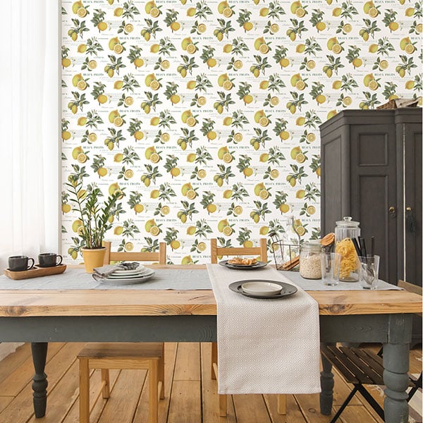 Galerie Wallpaper Product code: G45409R - Just Kitchens Wallpaper Collection - Yellow Green White Colours - Citron Botanical Design