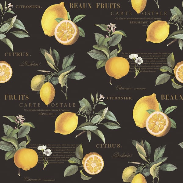 Galerie Wallpaper Product code: G45411 - Just Kitchens Wallpaper Collection - Black Yellow Colours - Citron Botanical Design