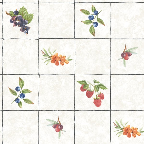 Galerie Wallpaper Product code: G45417 - Just Kitchens Wallpaper Collection - Taupe Red Blue Colours - Fruit Tile Design