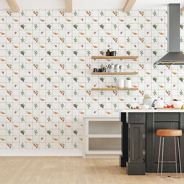 Galerie Wallpaper Product code: G45417R - Just Kitchens Wallpaper Collection - Taupe Red Blue Colours - Fruit Tile Design