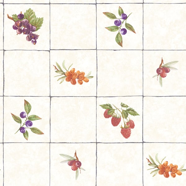Galerie Wallpaper Product code: G45418 - Just Kitchens Wallpaper Collection - Cream Red Purple Orange Colours - Fruit Tile Design