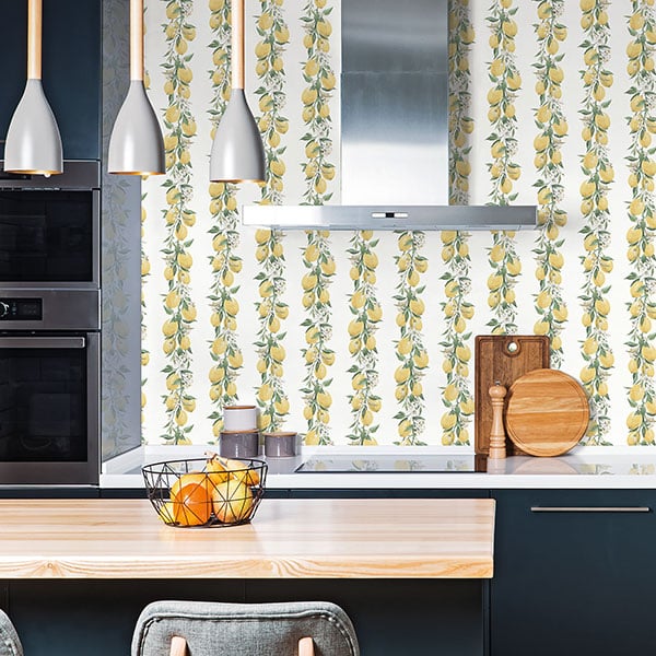 Galerie Wallpaper Product code: G45441R - Just Kitchens Wallpaper Collection - Yellow White Green Colours - Lemon Stripe Design
