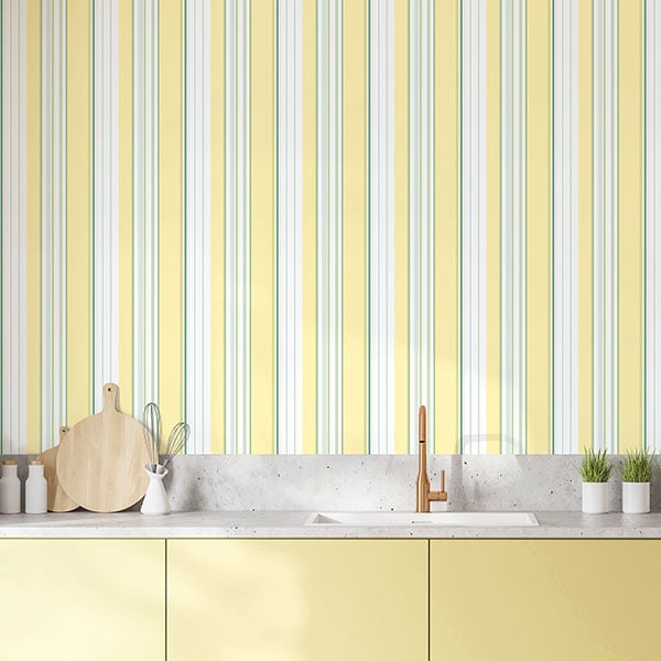 Galerie Wallpaper Product code: G45448R - Just Kitchens Wallpaper Collection - Yellow Green White Colours - Multi Stripe Design