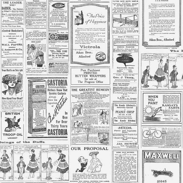Galerie Wallpaper Product code: G45449 - Just Kitchens Wallpaper Collection - Black White Colours - Newspaper Design
