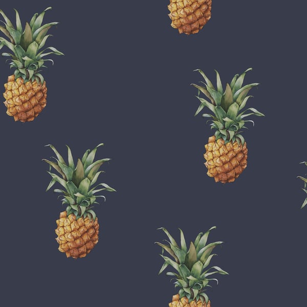Galerie Wallpaper Product code: G45451 - Just Kitchens Wallpaper Collection - Navy  Colours - Pineapples Design