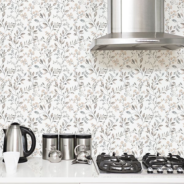 Galerie Wallpaper Product code: G45454R - Just Kitchens Wallpaper Collection - Grey Beige Colours - Spring Leaf Trail Design