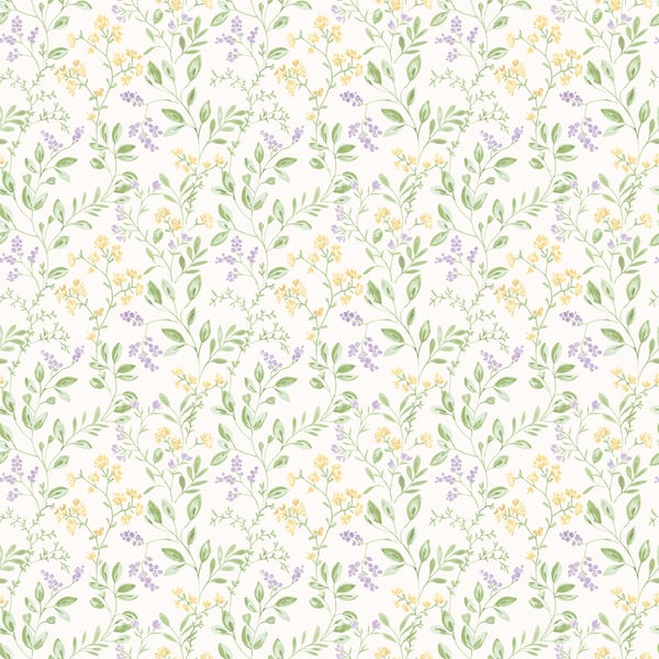 Galerie Wallpaper Product code: G45456 - Just Kitchens Wallpaper Collection - Lilac Yellow Green Colours - Spring Leaf Trail Design