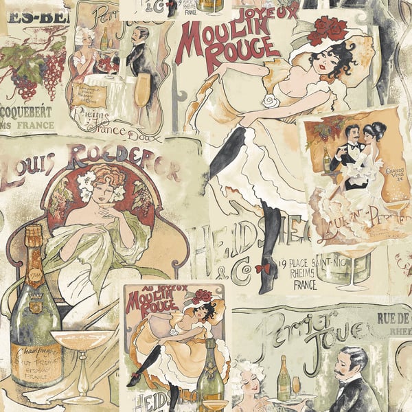Galerie Wallpaper Product code: G56113 - Nostalgie Wallpaper Collection - Red Colours - Champagne Posters Design