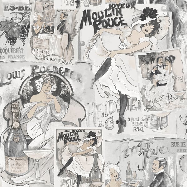 Galerie Wallpaper Product code: G56115 - Nostalgie Wallpaper Collection - Silver Grey Colours - Champagne Posters Design