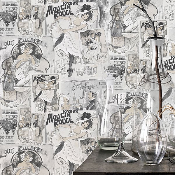 Galerie Wallpaper Product code: G56115R - Nostalgie Wallpaper Collection - Silver Grey Colours - Champagne Posters Design
