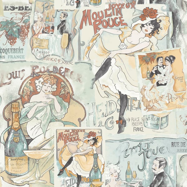 Galerie Wallpaper Product code: G56116 - Nostalgie Wallpaper Collection - Green Colours - Champagne Posters Design