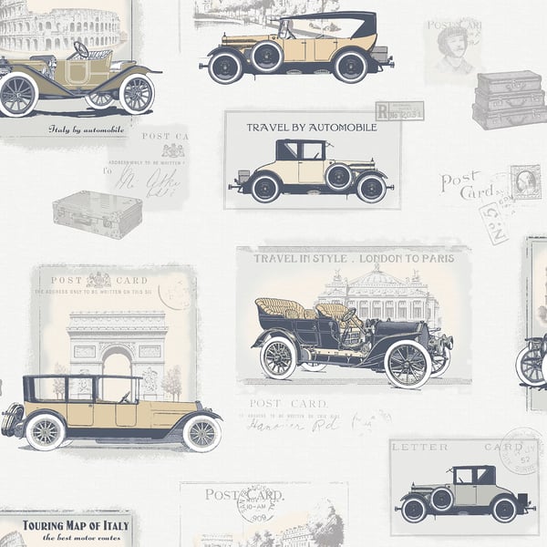 Galerie Wallpaper Product code: G56136 - Nostalgie Wallpaper Collection - Silver Grey Colours - Cars Design