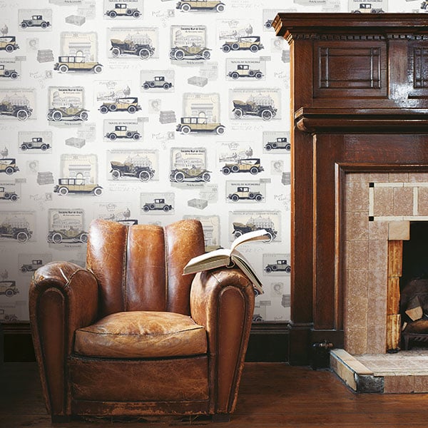 Galerie Wallpaper Product code: G56136R - Nostalgie Wallpaper Collection - Silver Grey Colours - Cars Design