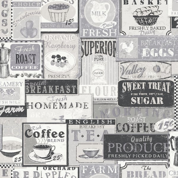 Galerie Wallpaper Product code: G56170 - Nostalgie Wallpaper Collection - Silver Grey Colours - Enamel Signs Design