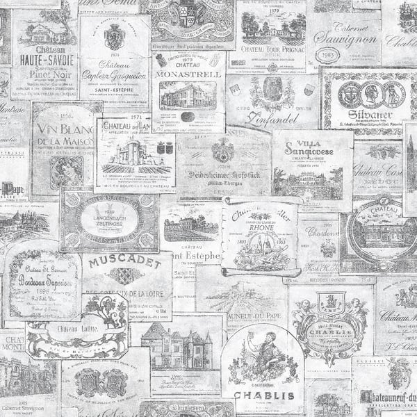 Galerie Wallpaper Product code: G56175 - Nostalgie Wallpaper Collection - Silver Grey Colours - Wine Labels Design