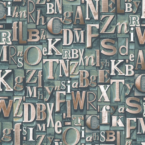 Galerie Wallpaper Product code: G56204 - Nostalgie Wallpaper Collection - Green Colours - Block Letters Design