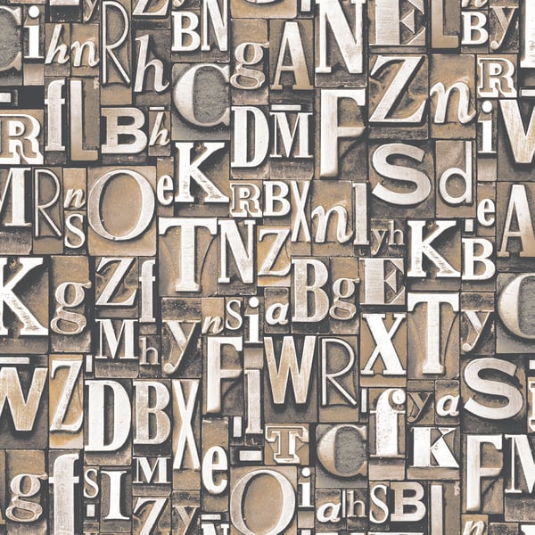 Galerie Wallpaper Product code: G56205 - Nostalgie Wallpaper Collection - Bronze Brown Colours - Block Letters Design