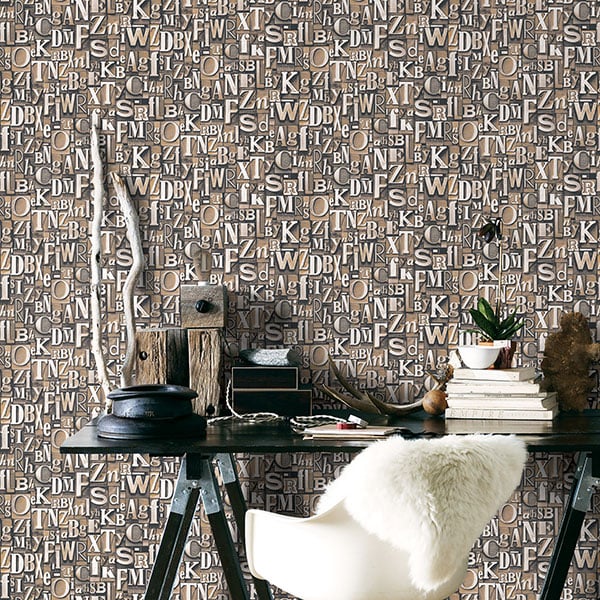 Galerie Wallpaper Product code: G56205R - Nostalgie Wallpaper Collection - Bronze Brown Colours - Block Letters Design