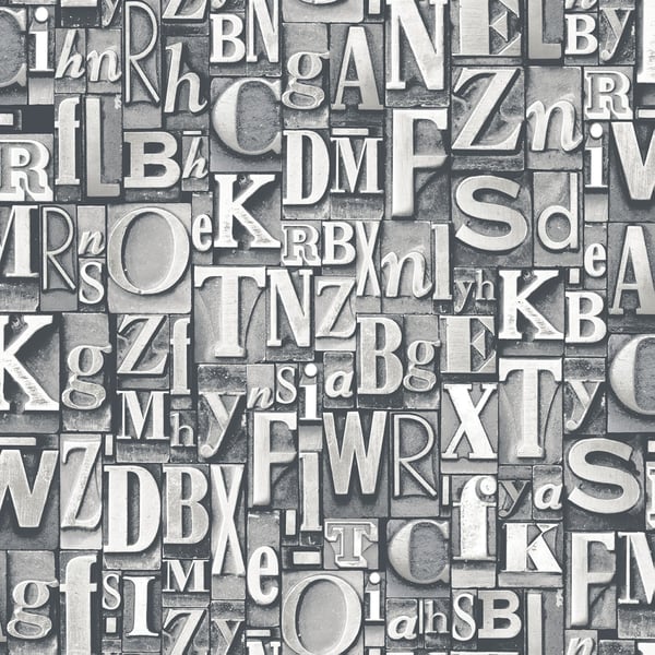 Galerie Wallpaper Product code: G56206 - Nostalgie Wallpaper Collection - Silver Grey Colours - Block Letters Design