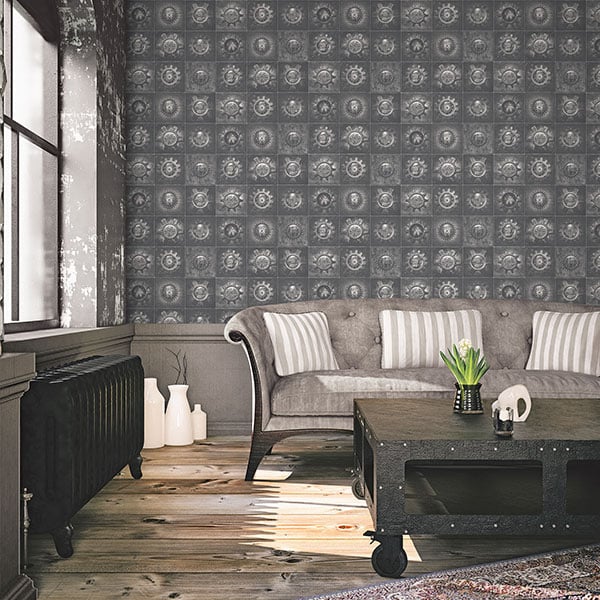 Galerie Wallpaper Product code: G56228R - Nostalgie Wallpaper Collection - Silver Grey Colours - Industrial Tiles Design