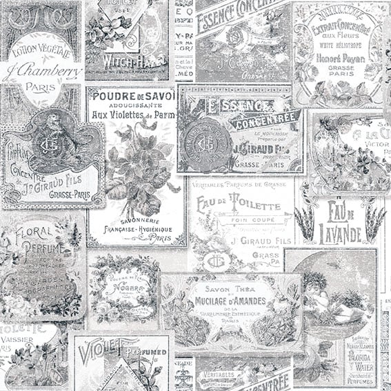 Galerie Wallpaper Product code: G56277 - Nostalgie Wallpaper Collection - Black Colours - Perfume Labels Design
