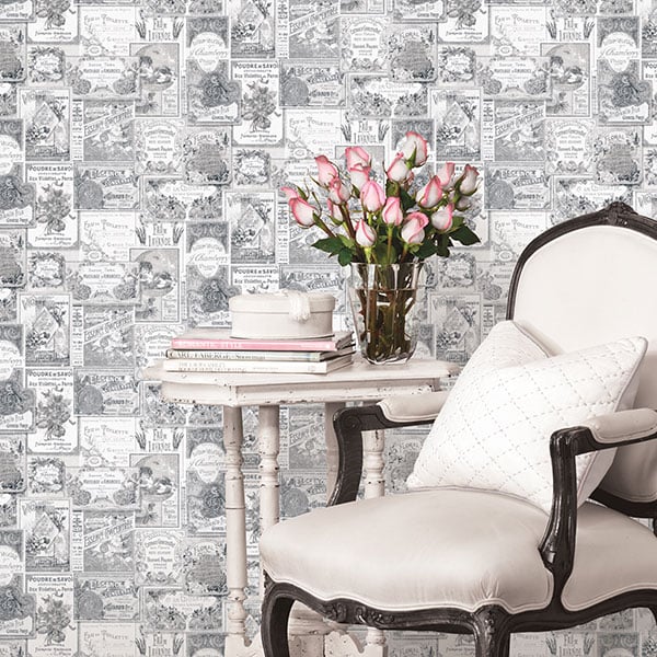 Galerie Wallpaper Product code: G56277R - Nostalgie Wallpaper Collection - Black Colours - Perfume Labels Design