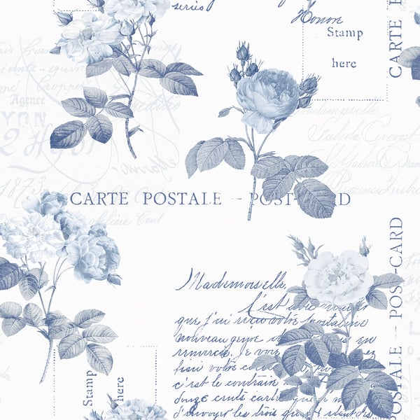 Galerie Wallpaper Product code: G56287 - Nostalgie Wallpaper Collection - Blue Colours - Postale Rose Design