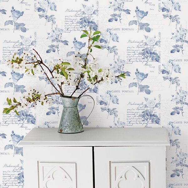 Galerie Wallpaper Product code: G56287R - Nostalgie Wallpaper Collection - Blue Colours - Postale Rose Design