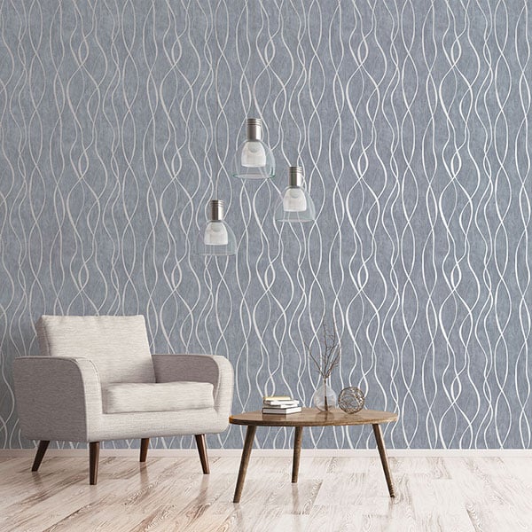 Galerie Wallpaper Product code: G67720R - Special Fx Wallpaper Collection - Blue Silver Grey Colours - Glitter Ribbons Design