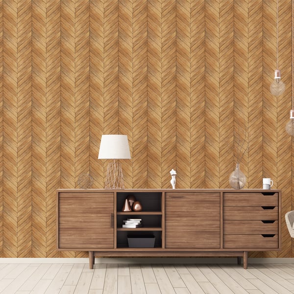 Galerie Wallpaper Product code: G67998_2 - Natural FX 2 Wallpaper Collection - Warm Brown Yellow Colours - Chevron Wood Design