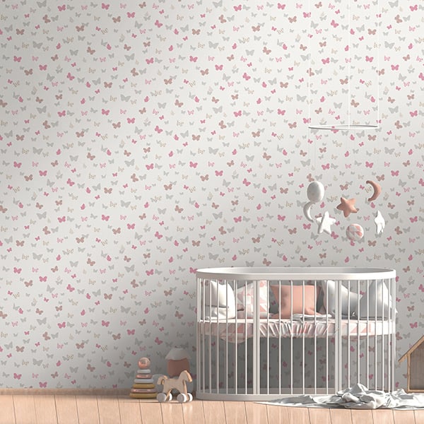 Galerie Wallpaper Product code: HO20058R - Home Wallpaper Collection - Grey Pink White Colours - Butterfly Motif Design