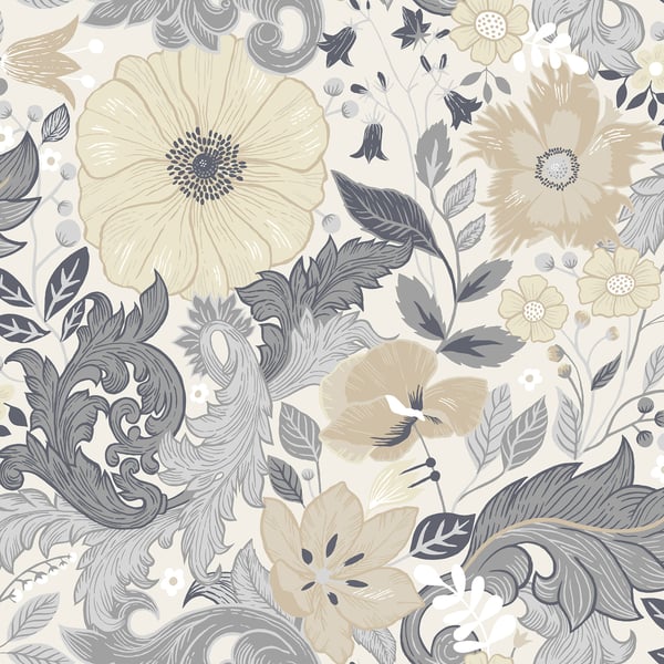 Galerie Wallpaper Product code: S13106 - Sommarang Wallpaper Collection - White Grey Colours - Scandi Bloom Design