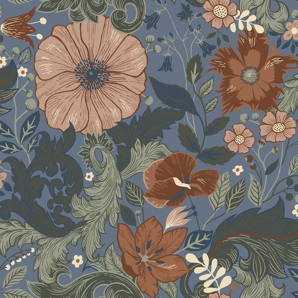 Galerie Wallpaper Product code: S13108 - Sommarang Wallpaper Collection - Blue Colours - Scandi Bloom Design
