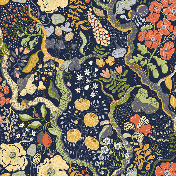 Galerie Wallpaper Product code: S65101 - Sommarang Wallpaper Collection - Blue Multi-coloured Colours - Floral Vines Design