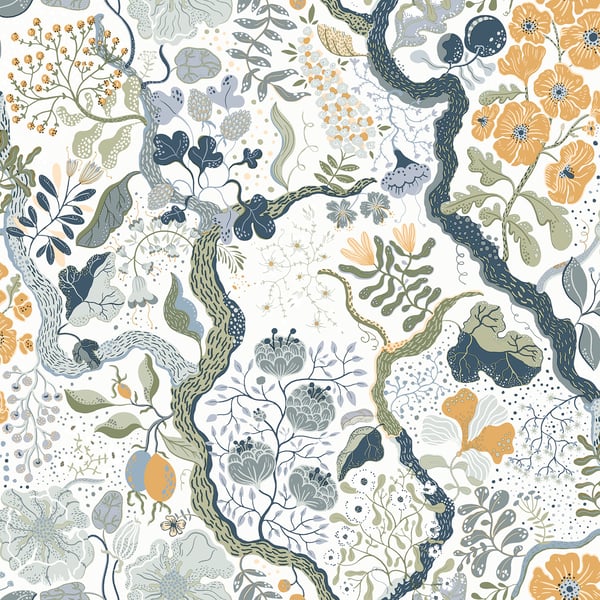 Galerie Wallpaper Product code: S65103 - Sommarang Wallpaper Collection - White Orange Multi-coloured Colours - Floral Vines Design