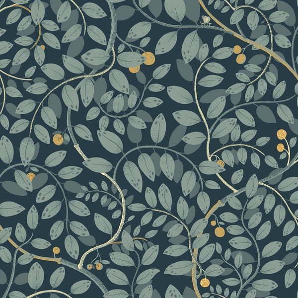 Galerie Wallpaper Product code: S65106 - Sommarang Wallpaper Collection - Blue Colours - Leafy Vines Design