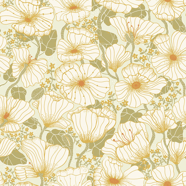 Galerie Wallpaper Product code: S65111 - Sommarang Wallpaper Collection - Green Colours - Retro Poppy Design
