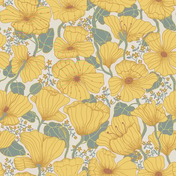 Galerie Wallpaper Product code: S65112 - Sommarang Wallpaper Collection - Yellow Colours - Retro Poppy Design