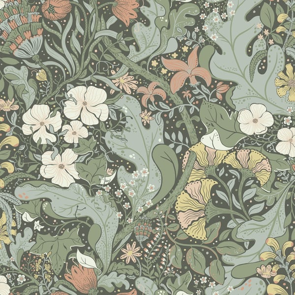 Galerie Wallpaper Product code: S83103 - Sommarang Wallpaper Collection - Green Colours - Swedish Flowers and Leaves Design