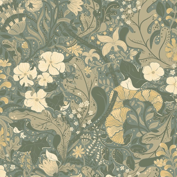 Galerie Wallpaper Product code: S83104 - Sommarang Wallpaper Collection - Grey Colours - Swedish Flowers and Leaves Design
