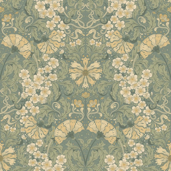 Galerie Wallpaper Product code: S83113 - Sommarang Wallpaper Collection - Green Colours - Swedish Floral Design