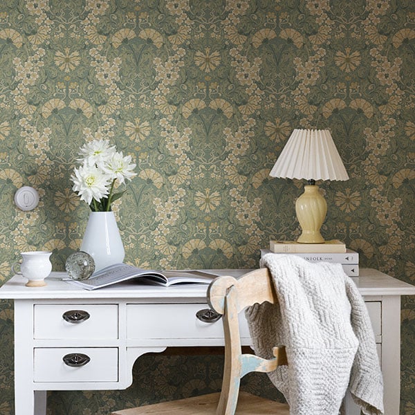 Galerie Wallpaper Product code: S83113R - Sommarang Wallpaper Collection - Green Colours - Swedish Floral Design