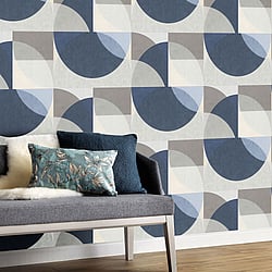 Galerie Wallcoverings Product Code 10150-08 - ELLE Decoration Wallpaper Collection - Grey Blue Colours - Geometric Circle Graphic Design