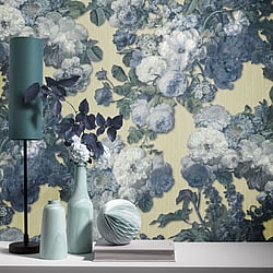 Galerie Wallcoverings Product Code 10153-02 - ELLE Decoration Wallpaper Collection - Teal Light Gold Colours - Floral Baroque Design